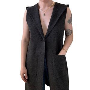 Womens Charcoal Gray Wool Blend Hooded Long Hippie Vest Jacket Sz M